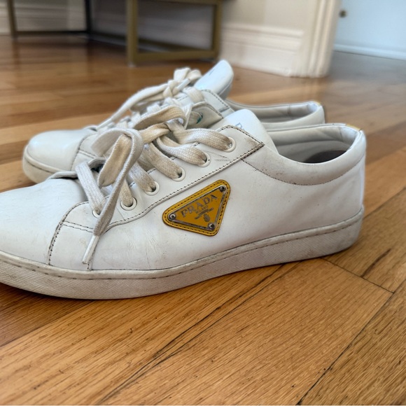 Prada White and Gold Women's Sneakers - Picture 2 of 9